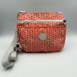 Kipling Crossbody Purse Bag Orange Flowers Nylon Lightweight Monkey Charm